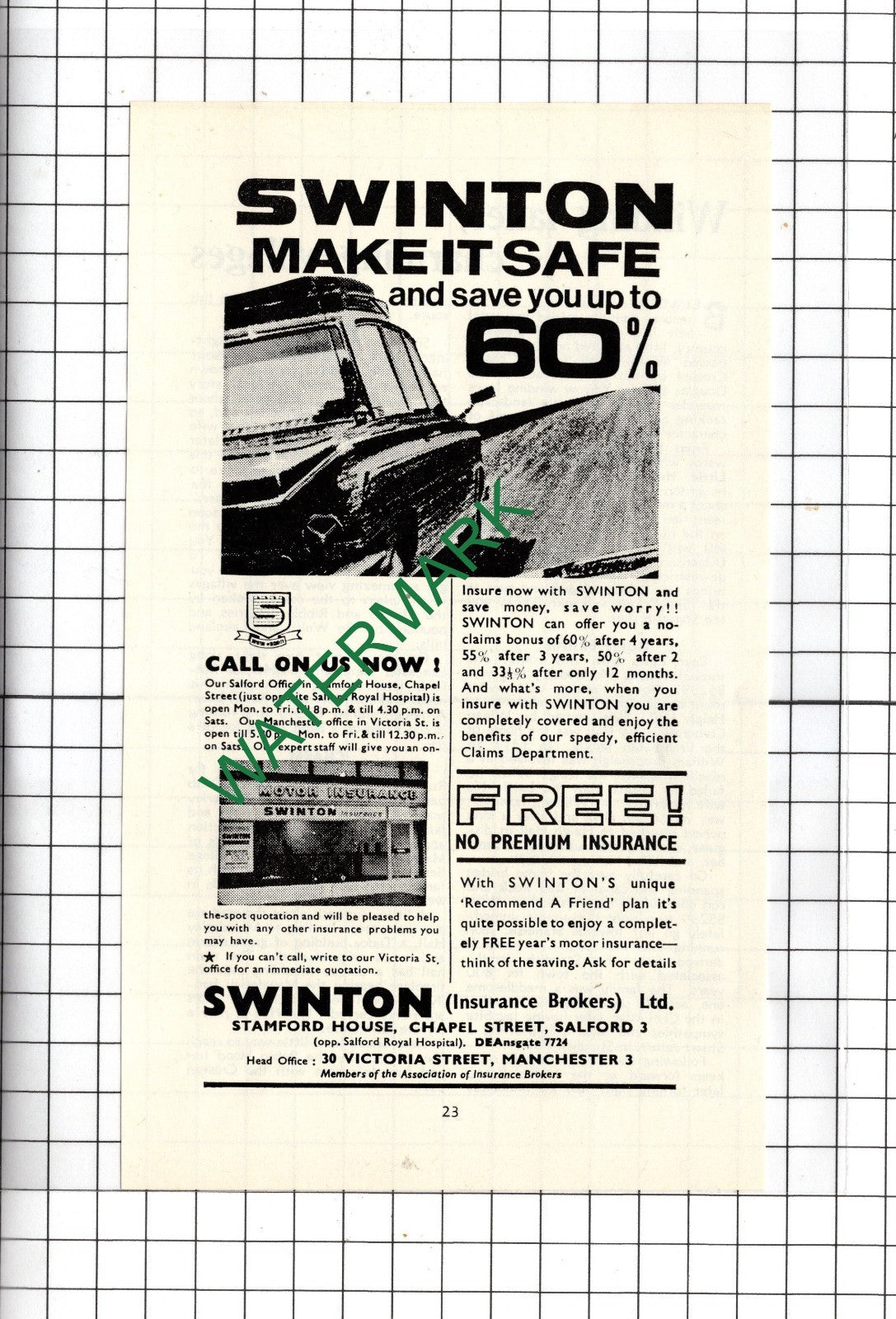 Swinton Insurance Brokers Ltd Salford Manchester - 1966 Small Advert