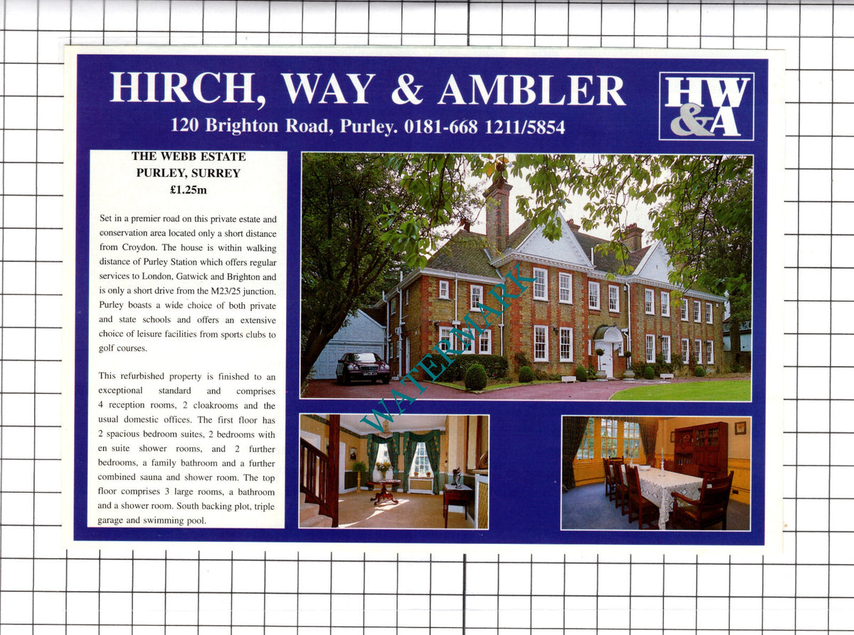 The Webb Estate Purley Surrey House Sale Advert - 1998 Clipping