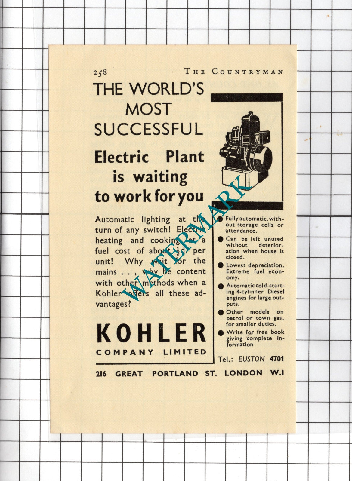 Kohler Company Ltd London - 1938 Small Advert