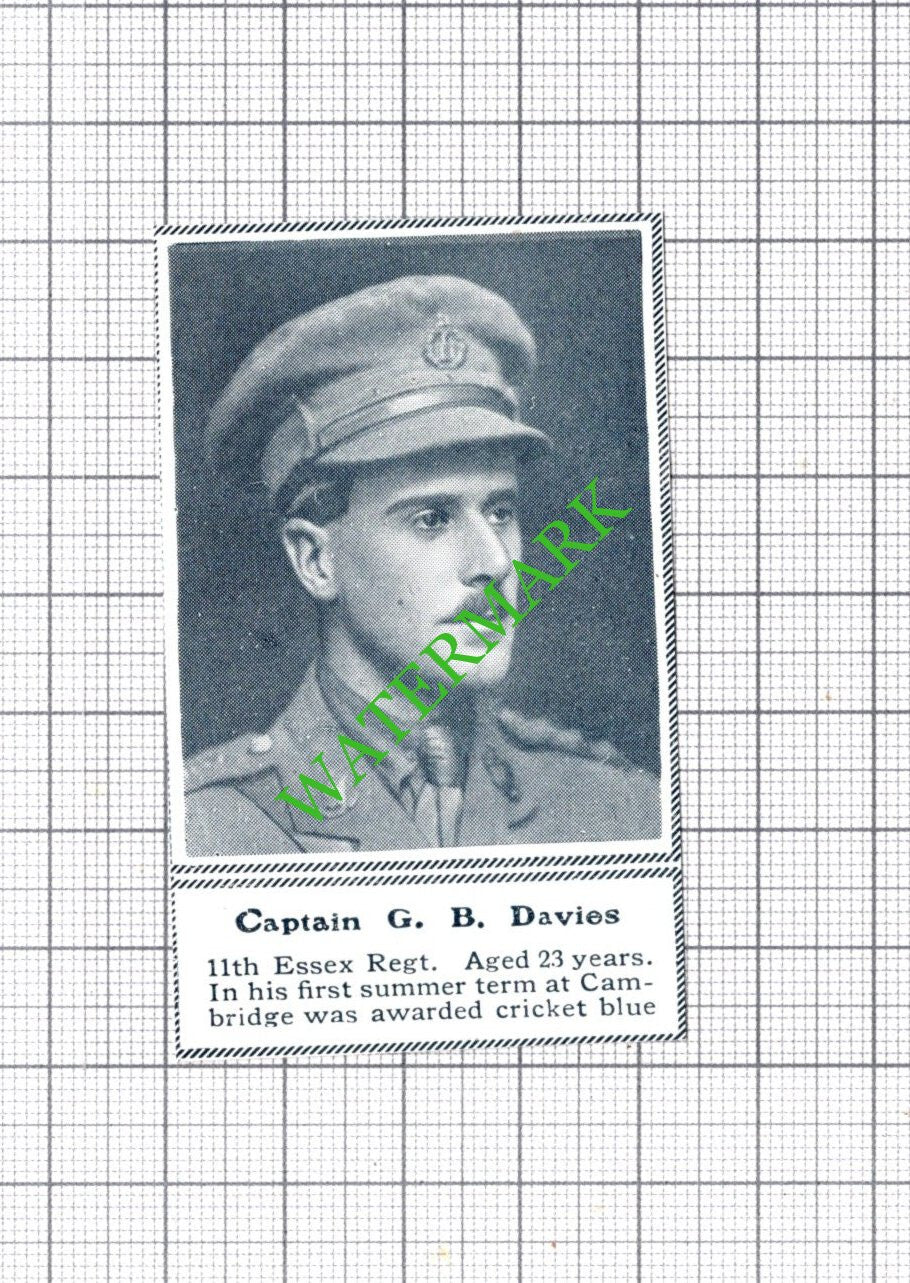 Captain G B Davies 11th Essex Regt WW1 -c.1918 SMALL Cutting