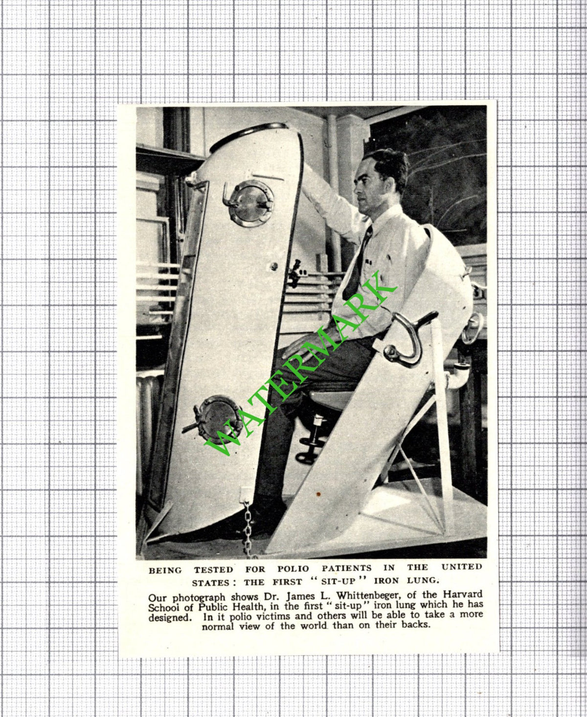 Dr James L Whittenbeger Harvard School Iron Lung Polio - 1954 Cutting