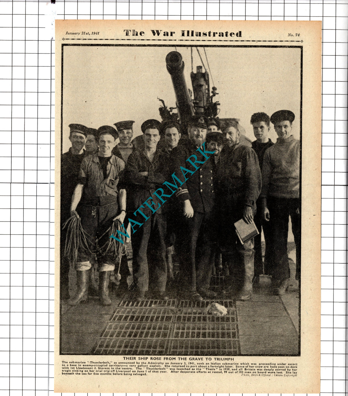 THUNDERBOLT Submarine 1st Lt J Stevens World War Two WW2 - 1941 Clipping