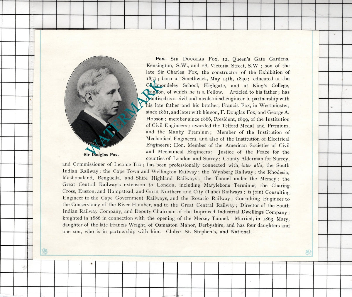 Sir Douglas Fox Smethwick London - c.1905 Clipping