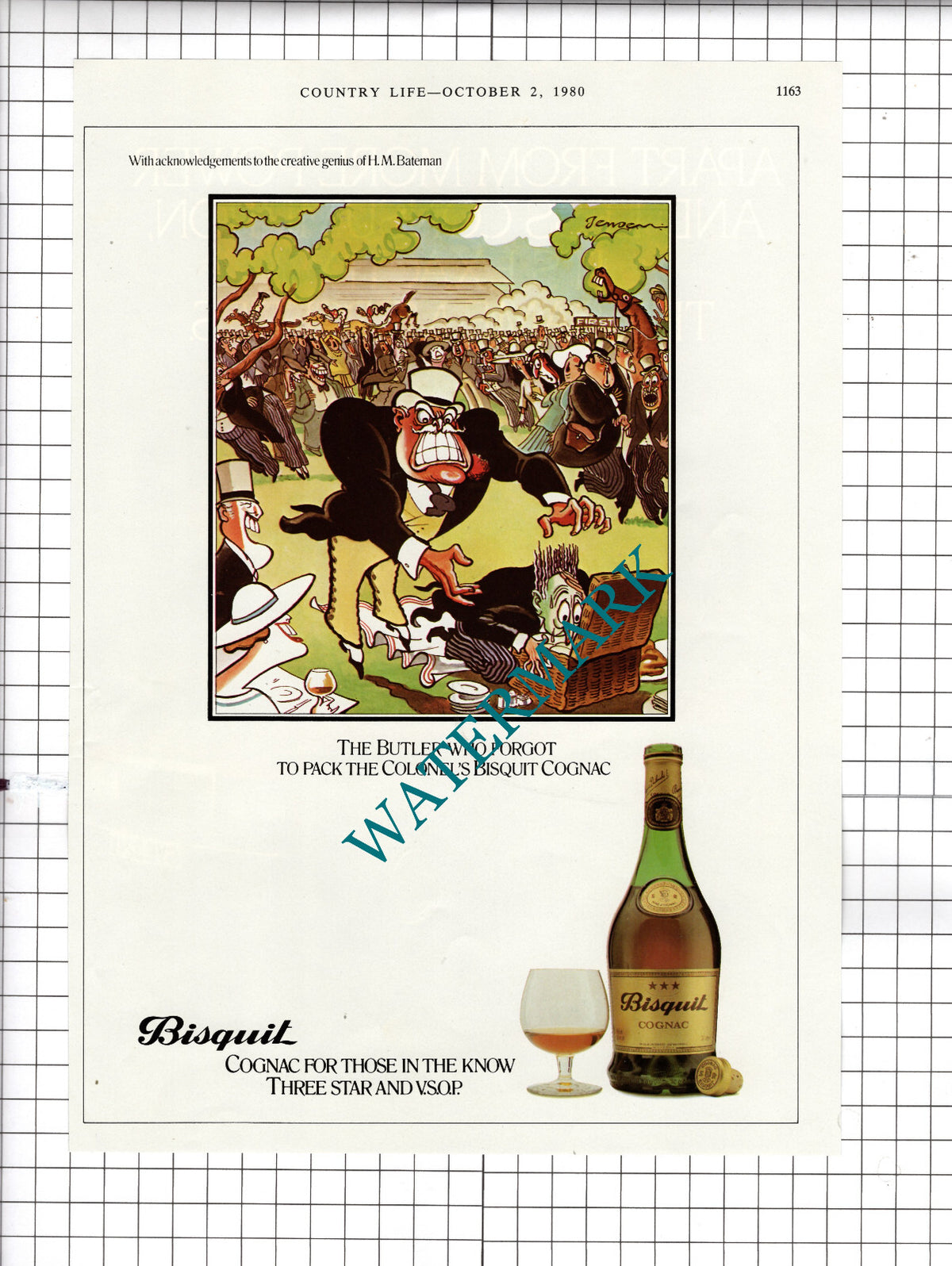 Bisquit Cognac Advert H M Bateman Butler - 1980 Clipping
