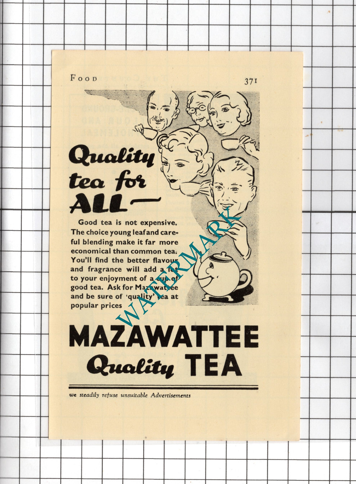Mazawattee Tea - 1938 Small Advert