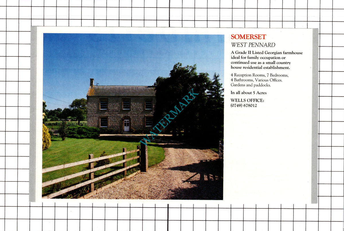 West Pennard Somerset House Sale Advert - 1991 Clipping / Print