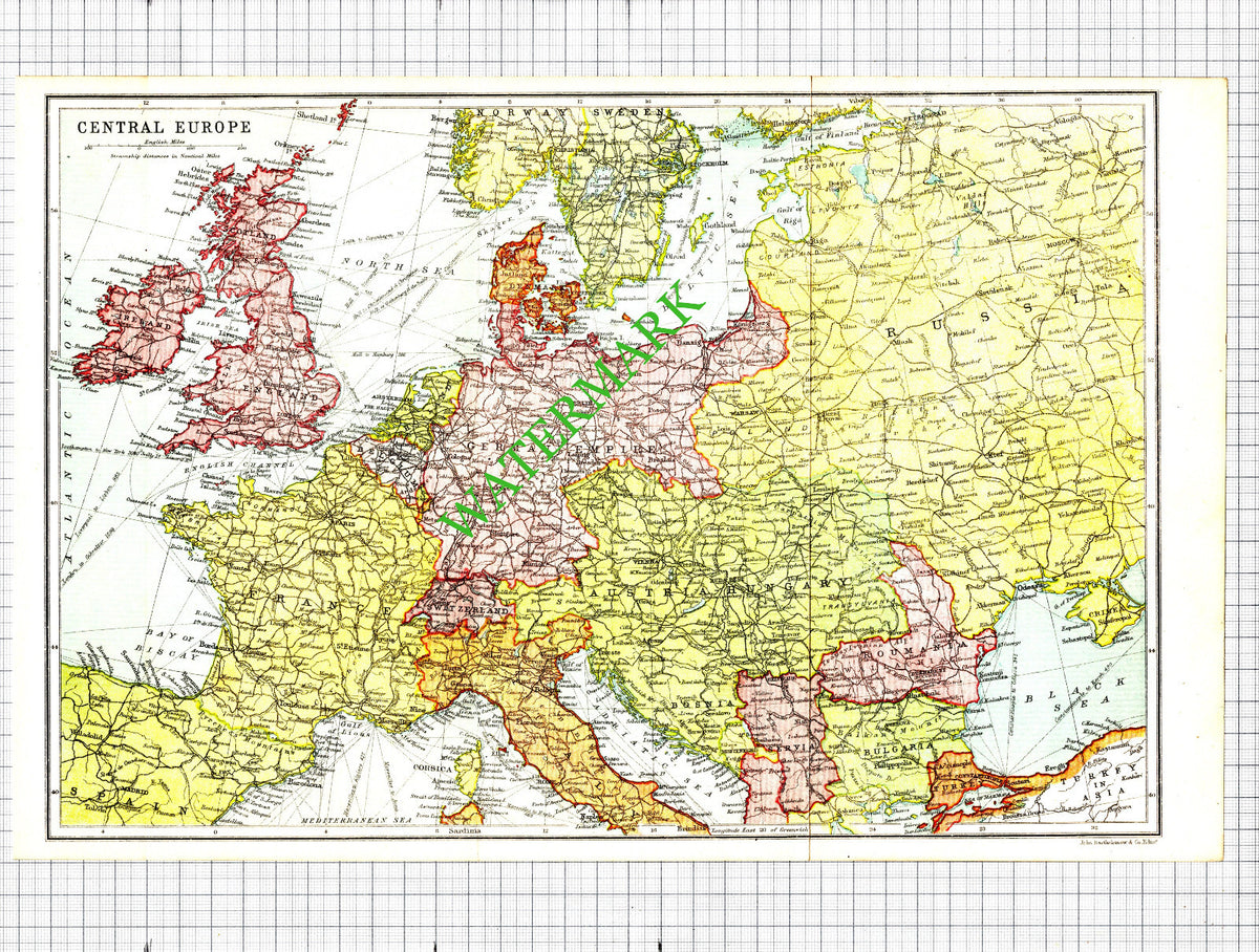 Central Europe Map - c.1920 Pullout / Print
