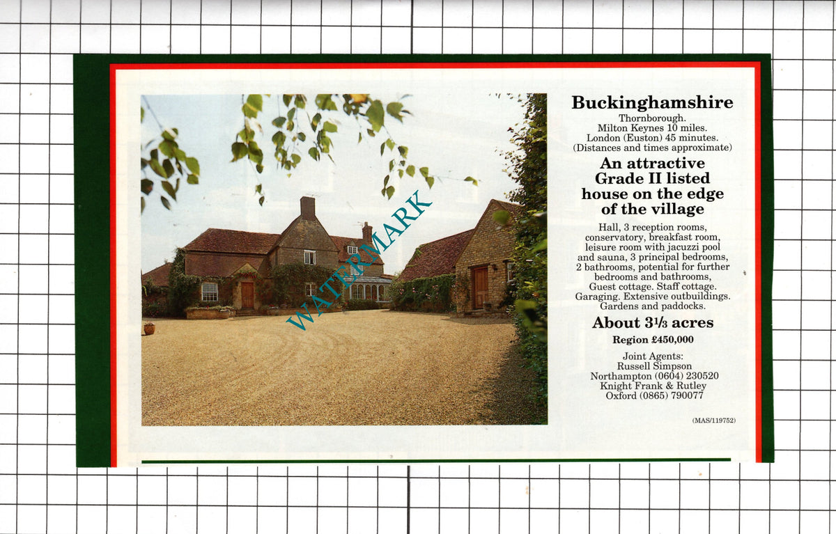 Thornborough Buckinghamshire House Sale Advert - 1994 Cutting