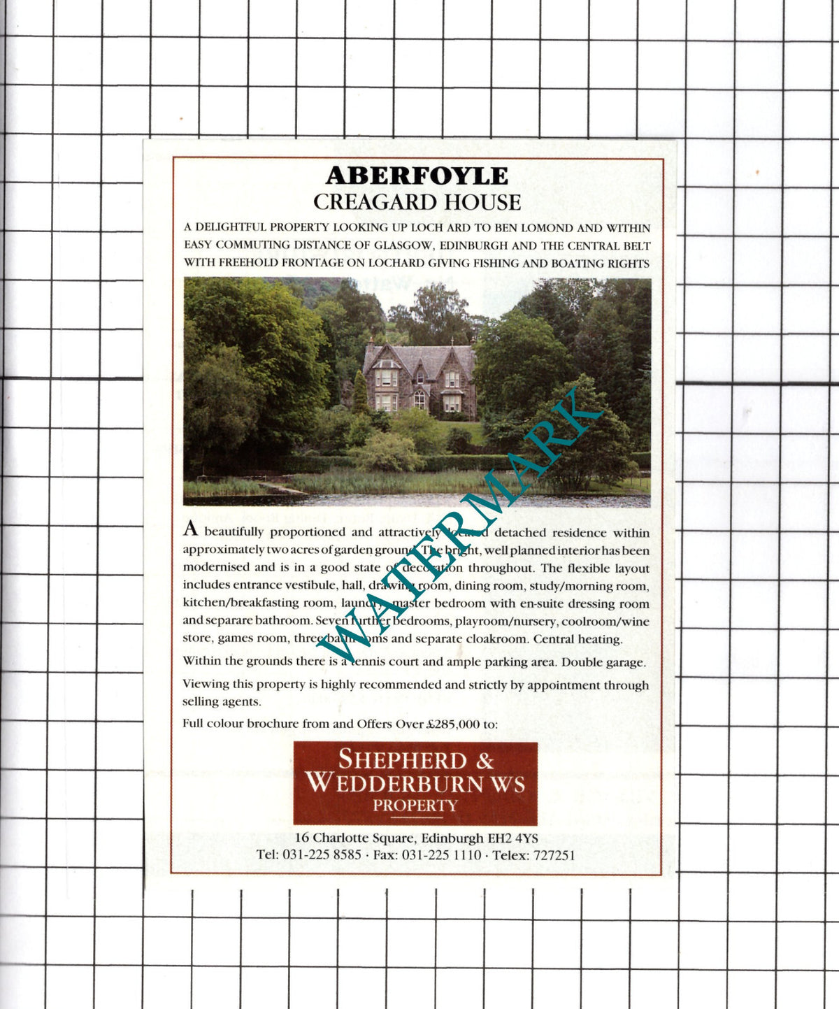 Creagard House Aberfoyle House Sale Advert - 1991 Clipping