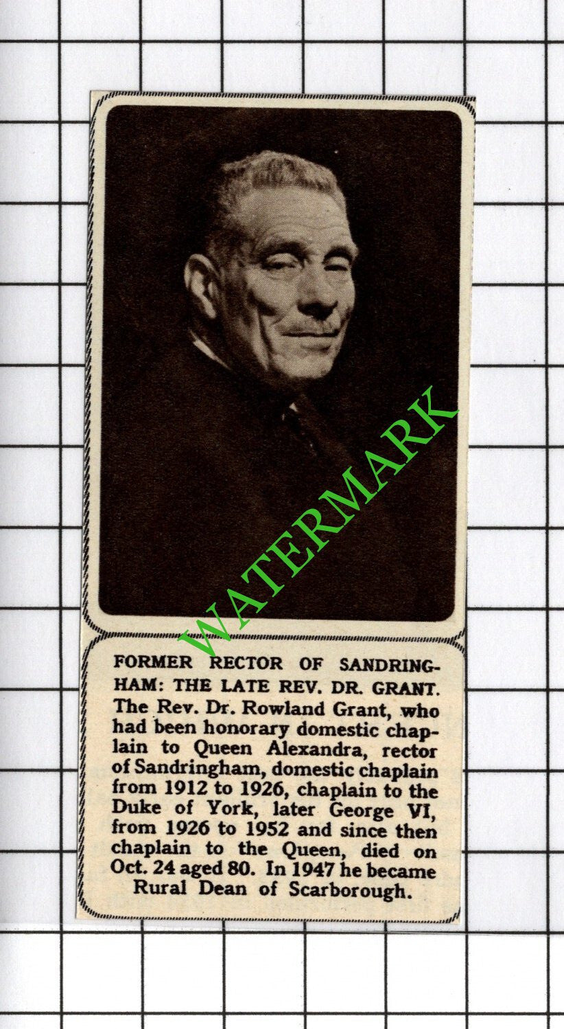 Rev Dr Rowland Grant Rector of Sandringham Obituary - 1961 SMALL Cutting