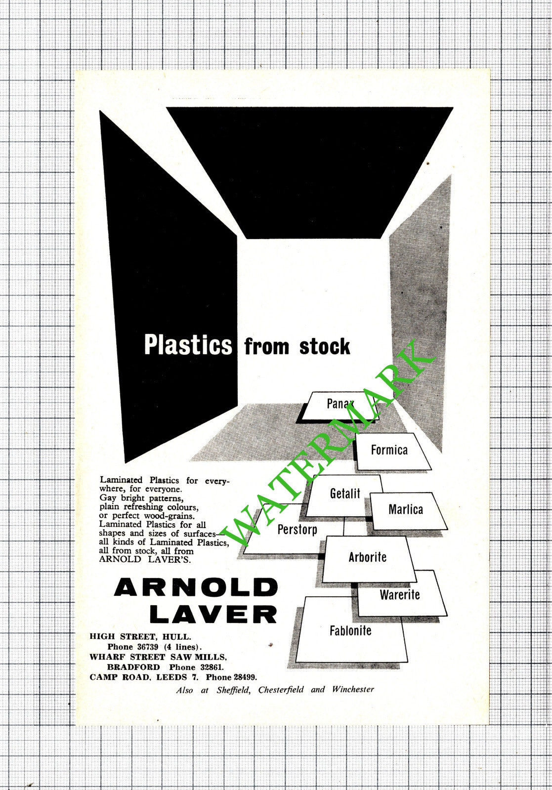 Arnold Laver Hull Bradford Advert - 1962 Cutting