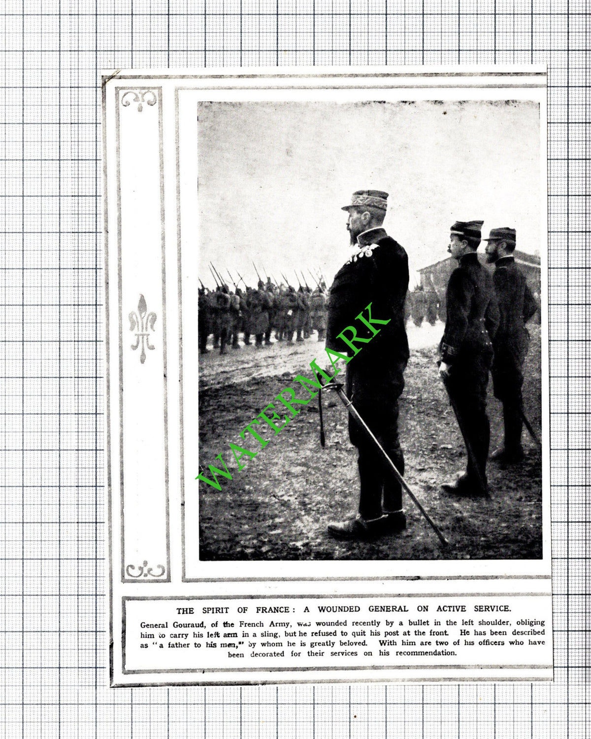 General Gouraud French Army World War One WW1 - 1915 Cutting