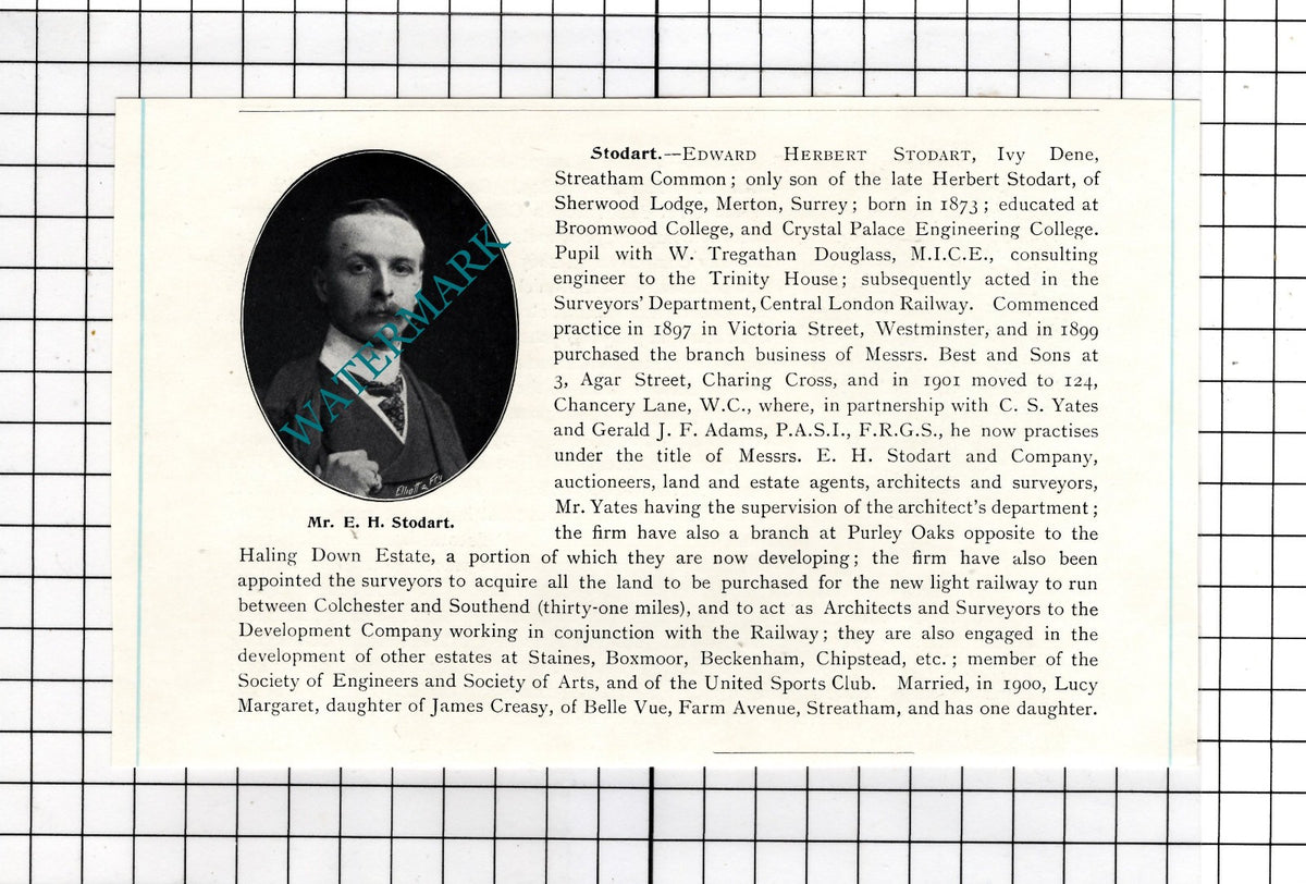 Thomas Vander-Horst Selfe Bristol / Edward Herbert Stoddart - c.1905 Clipping