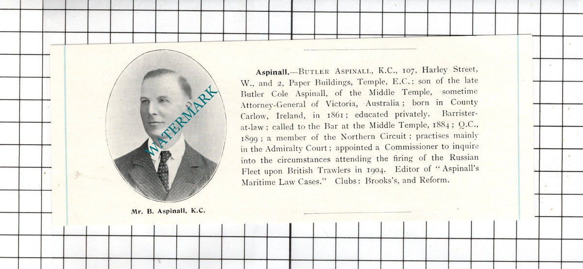Mr Butler Aspinall KC County Carlow Ireland - c.1905 Clipping