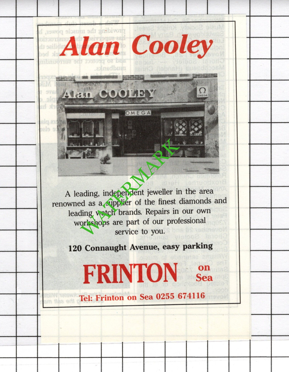 Alan Cooley Frinton On Sea Essex Small Advert - c.1988 Cutting