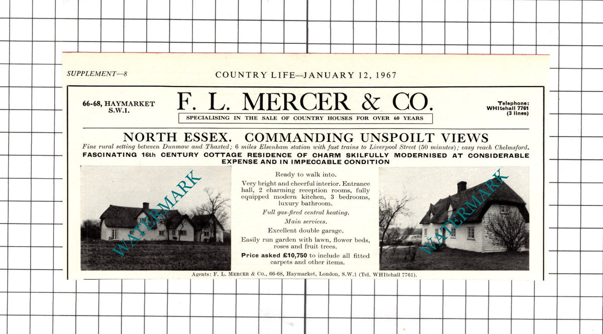 Dunmow Thaxted Essex House Sale Advert - 1967 Clipping