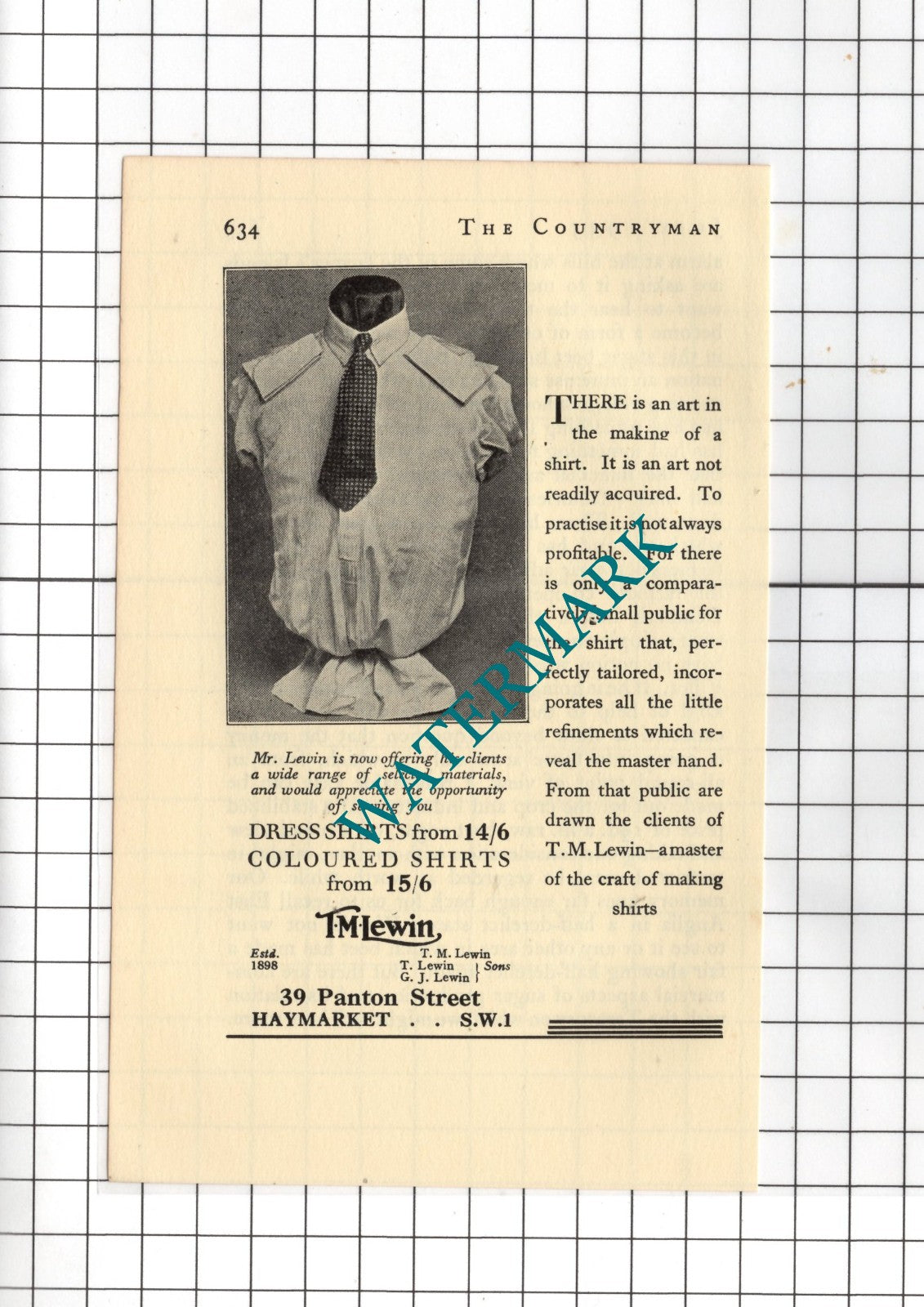 T M Lewin Haymarket London - 1935 Small Advert