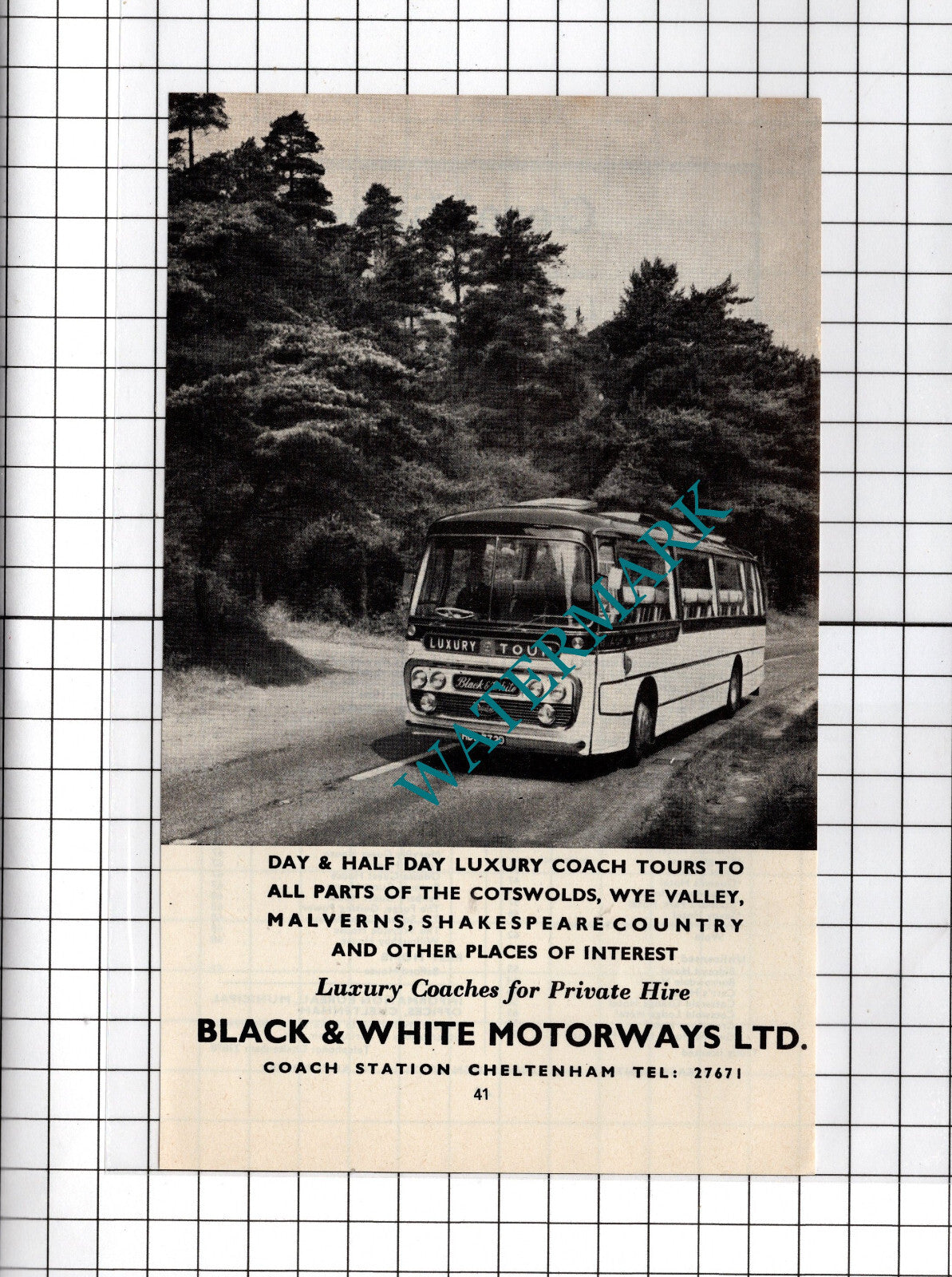 Black & White Motorways Ltd Coach Cheltenham Gloucestershire - c.1970's Cutting