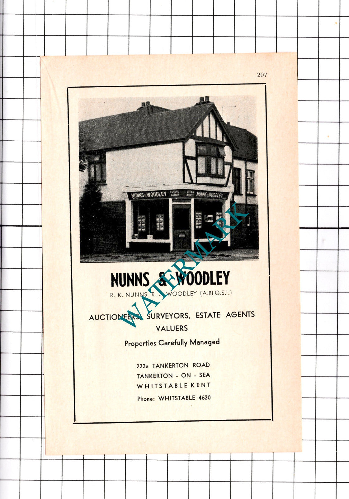 Nunns & Woodley Estate Agents Tankerton Road Whitstable Kent - 1967 Advert