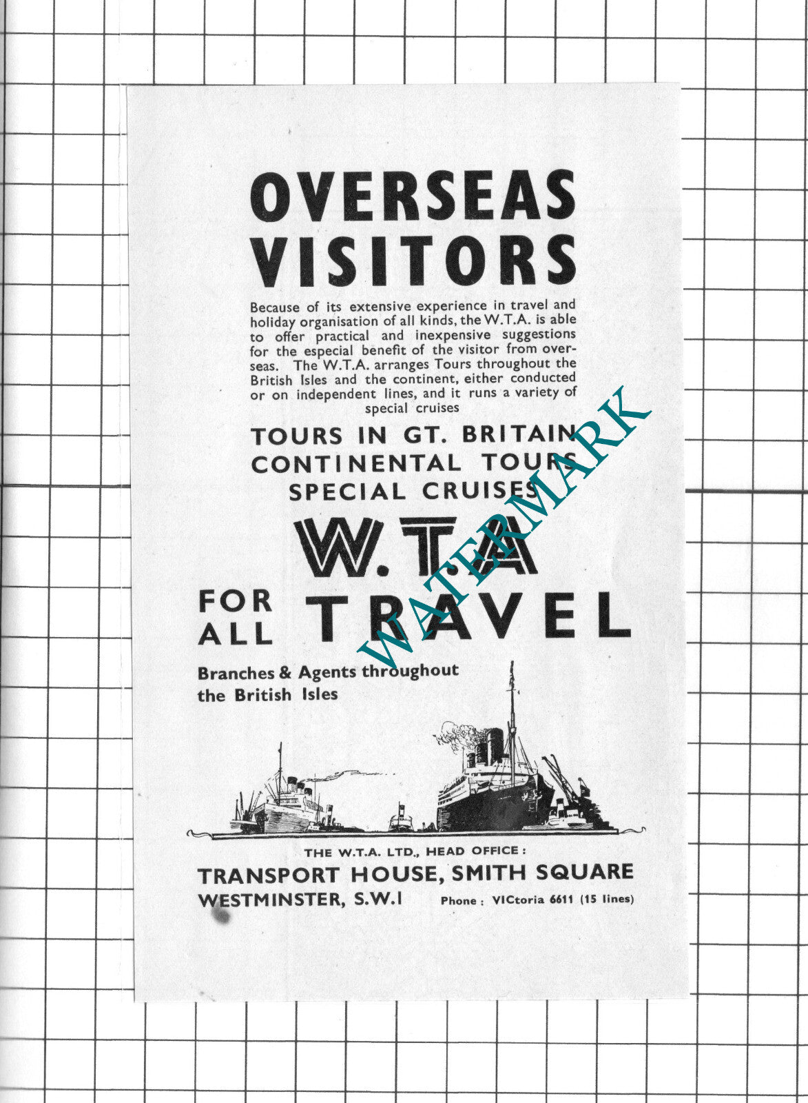 WTA Ltd Westminster London - 1939 Small Advert