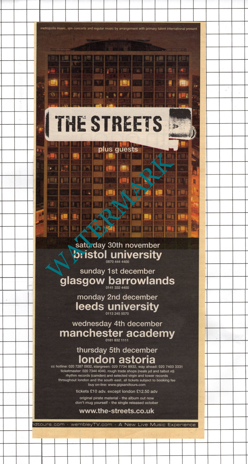 The Streets Tour Advert - 2002 News Cutting