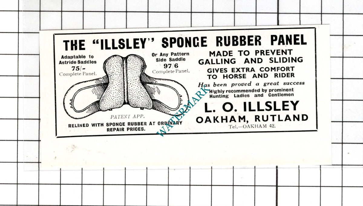 L O Illsley Oakham Rutland Illsley Sponge Rubber Panel - 1932 SMALL ADVERT