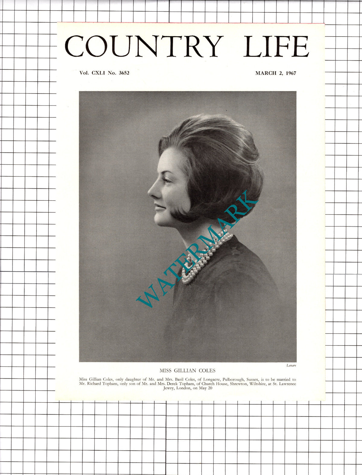 Miss Gillian Coles Pulborough Sussex Richard Topham - 1967 Cutting/ Print
