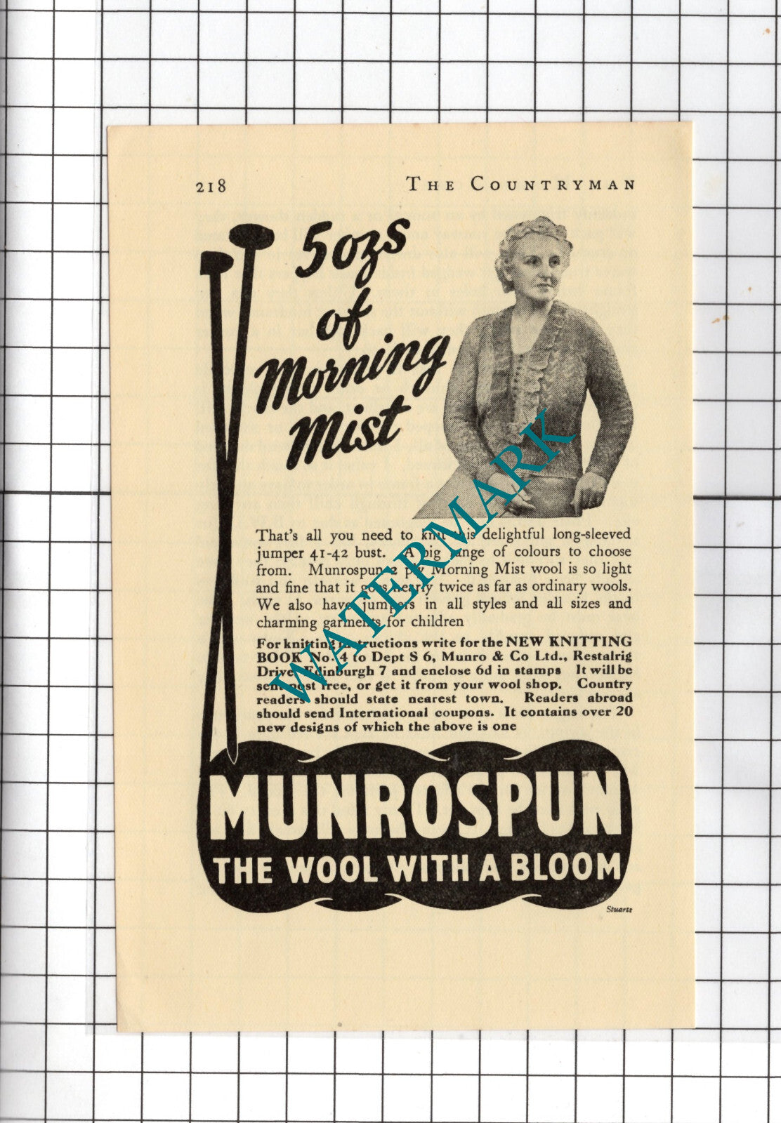 Munrospun Wool ADVERT - 1938 Small Advert