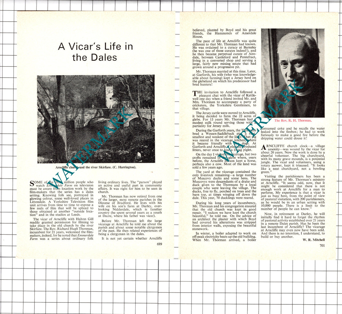 Rev Richard Hugh Thorman Arncliffe Church Yorkshire - 1974 Small Article / Print