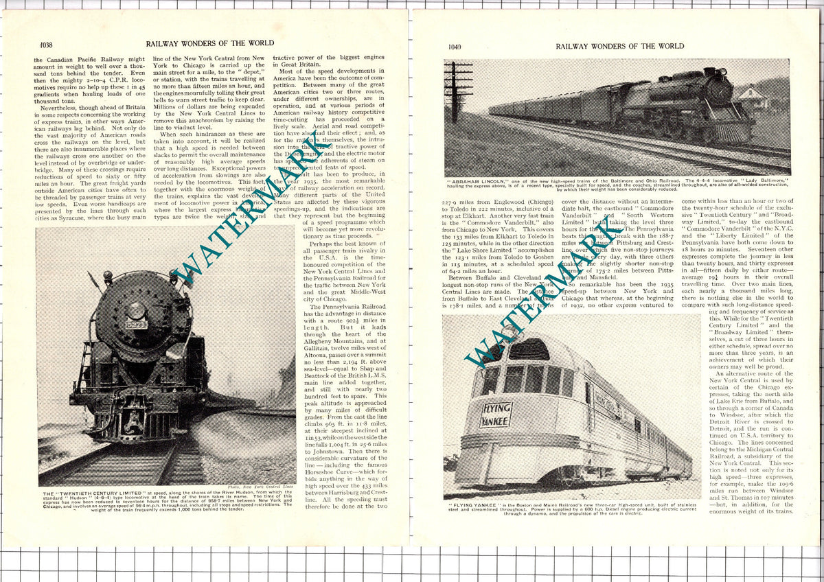 Speed Trains Of North America Pennsylvania Railroad - 1930's Article / Print