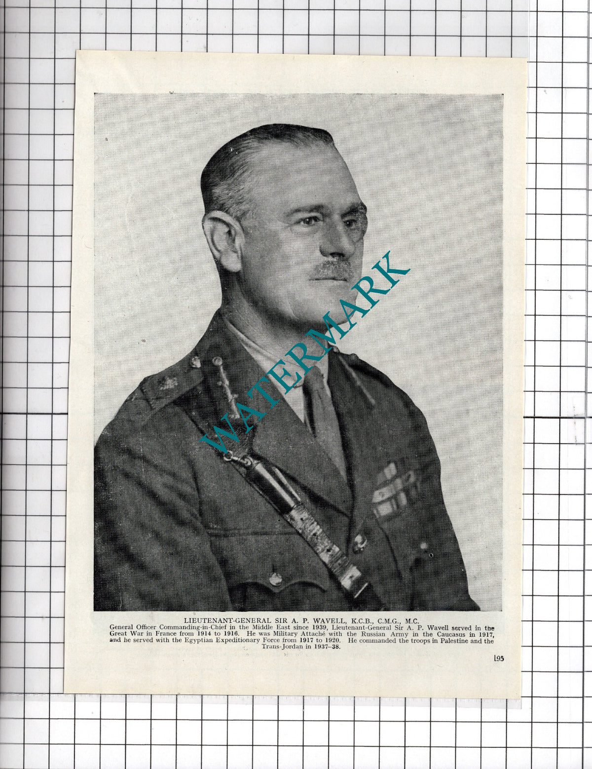 Lt Gen Sir A P Wavell WW2 - 1940's Cutting