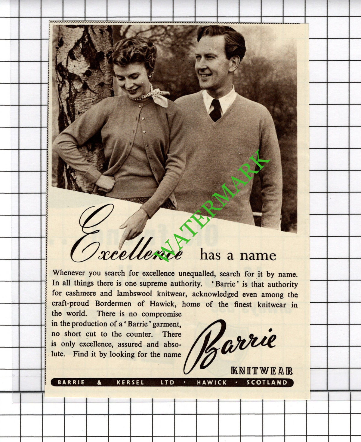 Barrie Knitwear Barrie & Kersel Ltd Hawick Scotland Advert - 1954 Cutting