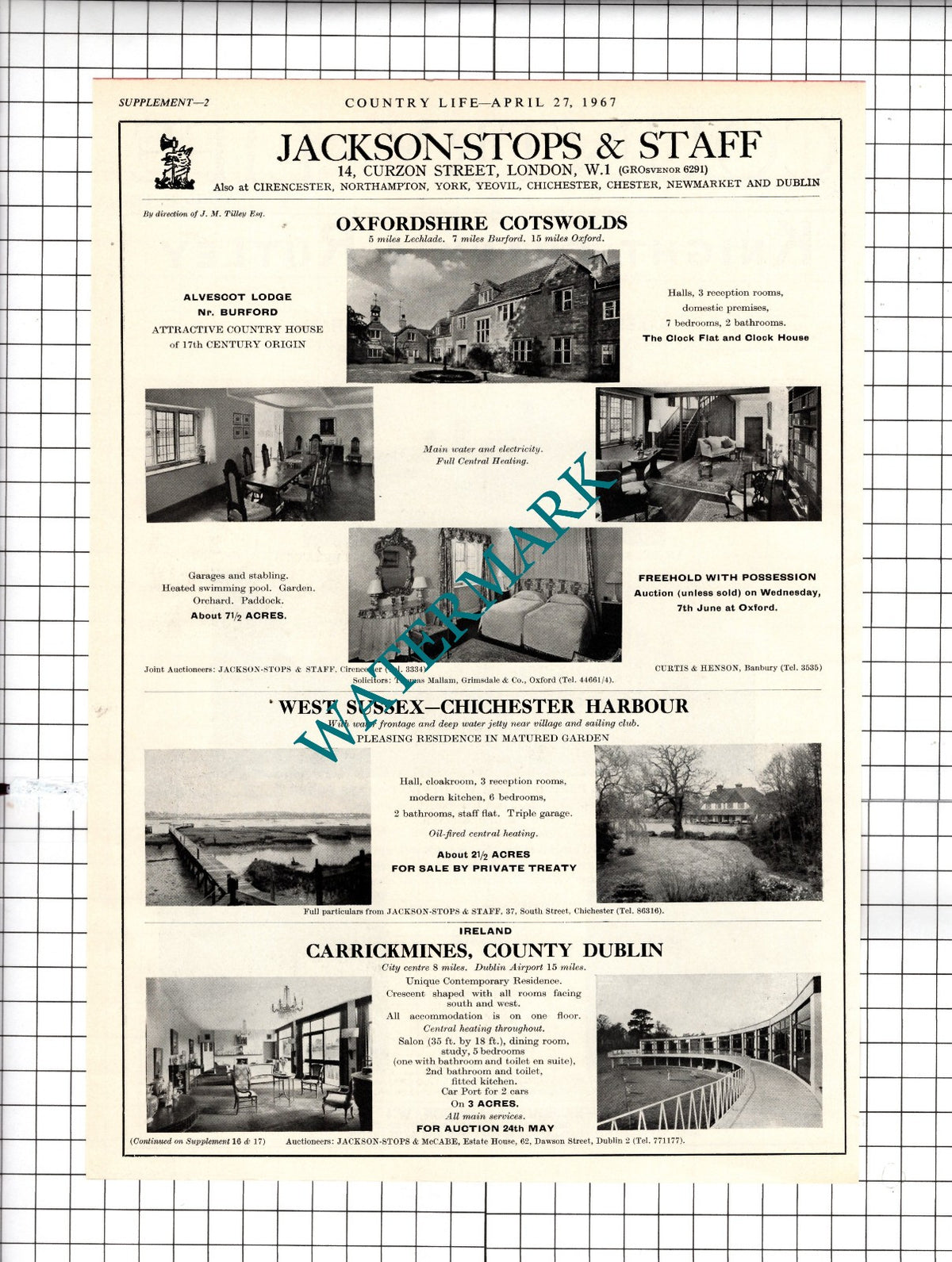 Bakers Farm Shipley Yorkshire / Alvescot Lodge Burford - 1967 Sale Advert