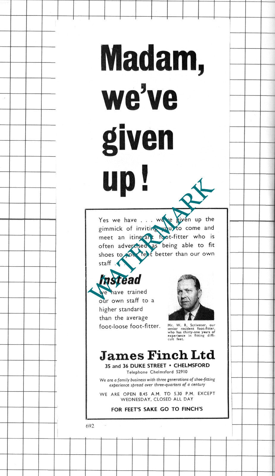 James Finch Ltd Chelmsford Essex Mr W R Scrivener Advert - 1967 Clipping