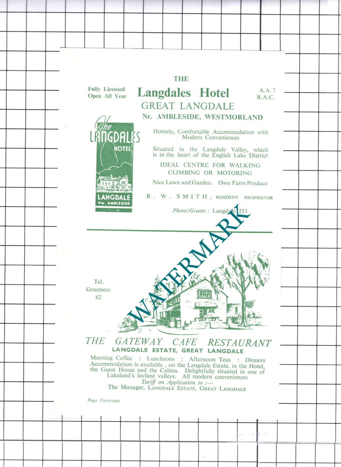 Langdales Hotel Great Langdale Cumbria / Gateway Cafe Advert - c.1952 Cutting