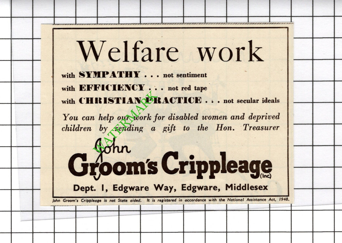 John Groom's Crippleage Edgware Middlesex Advert - c.1954 Small Cutting