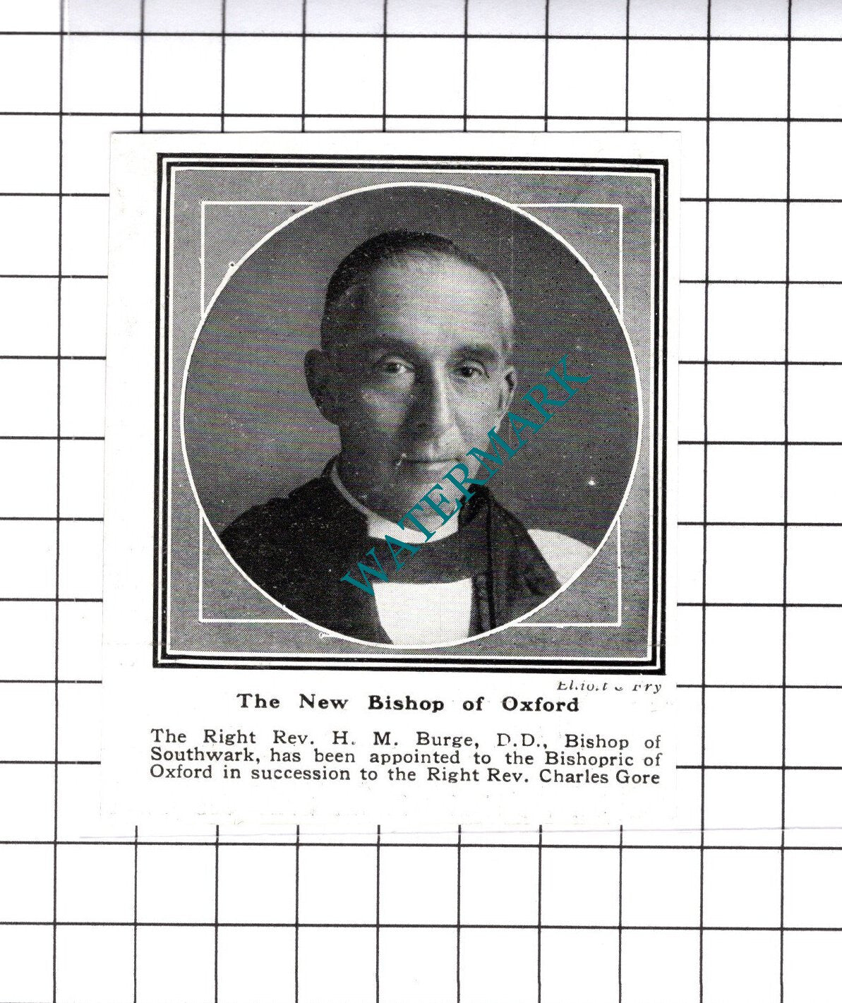 The Right Rev H M Burge Bishop Of Oxford Southwark - 1919 SMALL Cutting