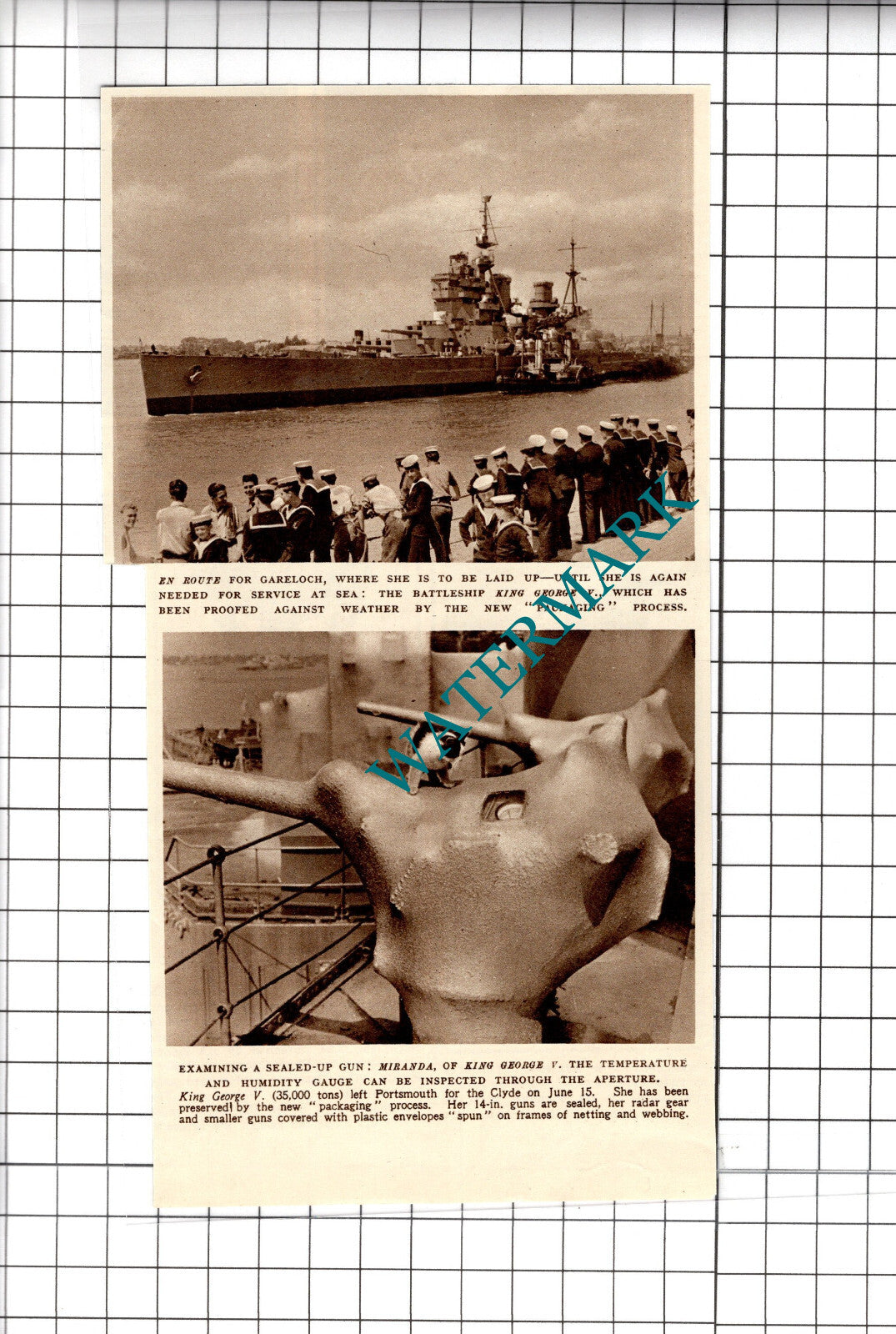 King George V Battleship Ship Gareloch - 1950 Cutting