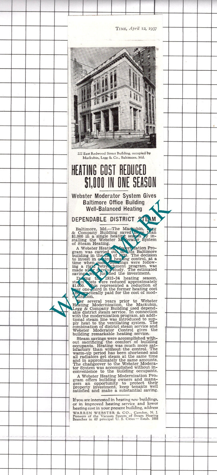 Mackubin Legg & Co 222 East Redwood Street Baltimore Warren Webster Advert 1937