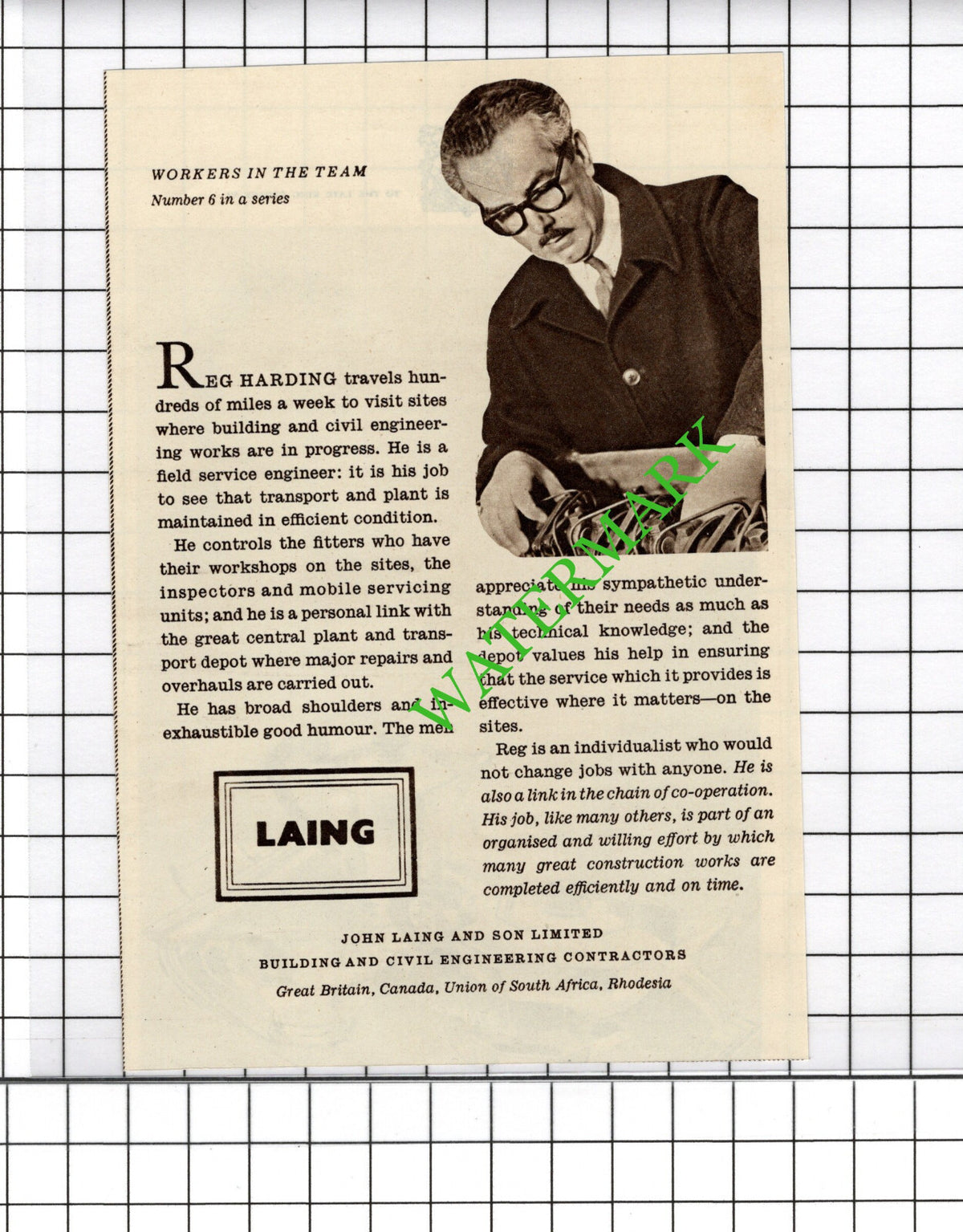 Reg Harding Laing John Laing and Son Ltd Advert - 1954 Small Cutting