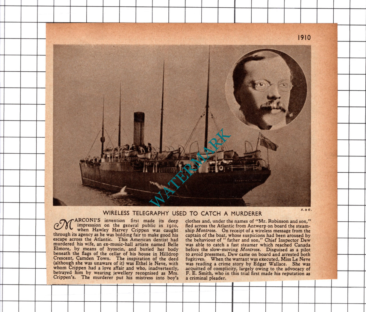 Dr Crippen Hawley Harvey Crippen Murderer - 1930's Cutting