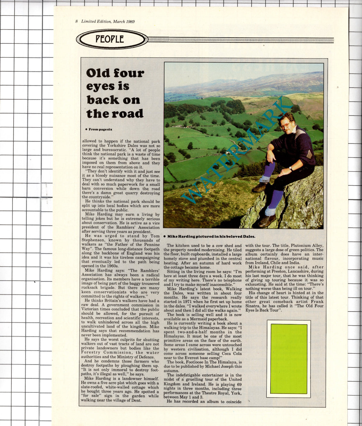 Mike Harding Entertainer Yorkshire Dales - 1989 Article