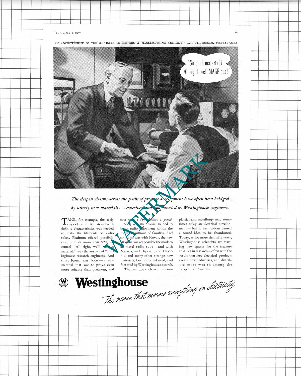 Westinghouse Electric & Manufacturing Company ADVERT - 1937 Clipping / Print
