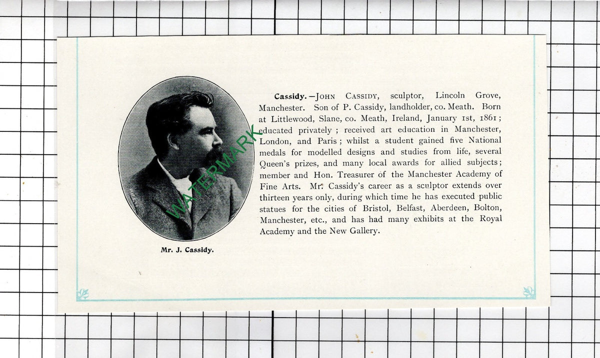 John Cassidy Sculptor Littlewood Slane Co Meath Manchester - c.1905 Clipping