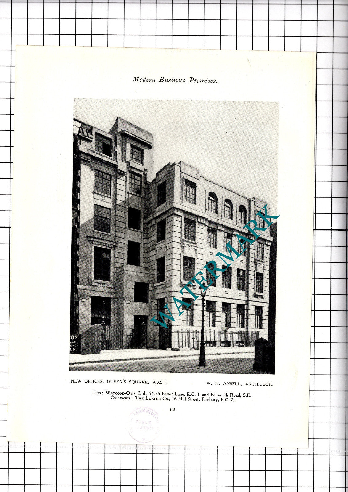 Queen's Square London WC1 W H Ansell Architect - 1923 Cutting / Print