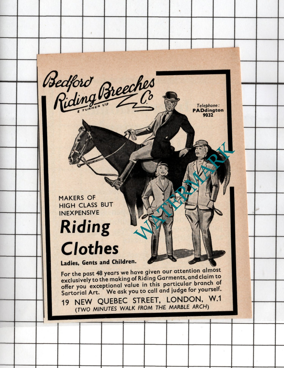 E Turner Ltd Bedford Riding Breeches Co London - 1955 Small Advert