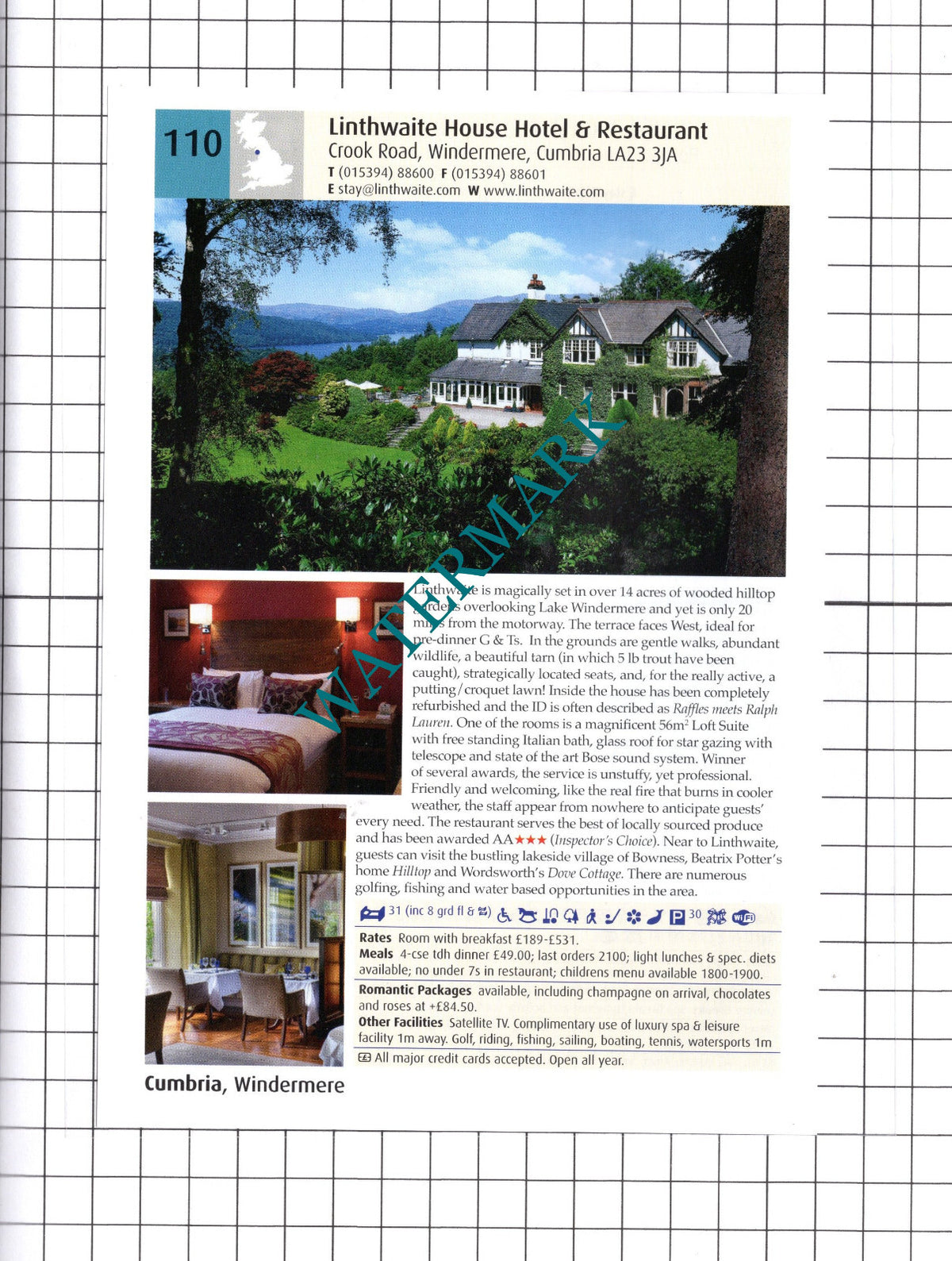 Holbeck Ghyll Hotel Windermere / Linthwaite Hotel Windermere - 2011 Advert