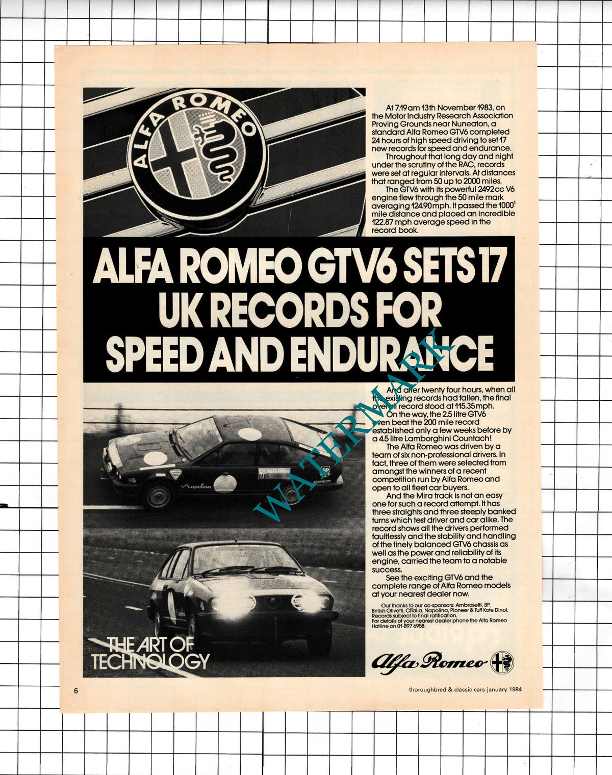 Alfa Romeo GTV6 Car Advert - 1984 Cutting / Print
