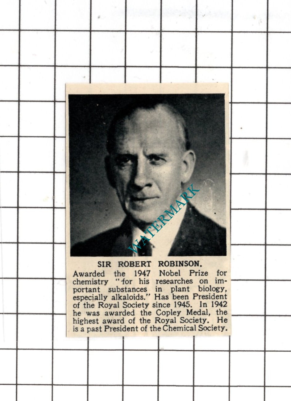 Sir Robert Robinson Nobel Prize - 1947 SMALL News Cutting