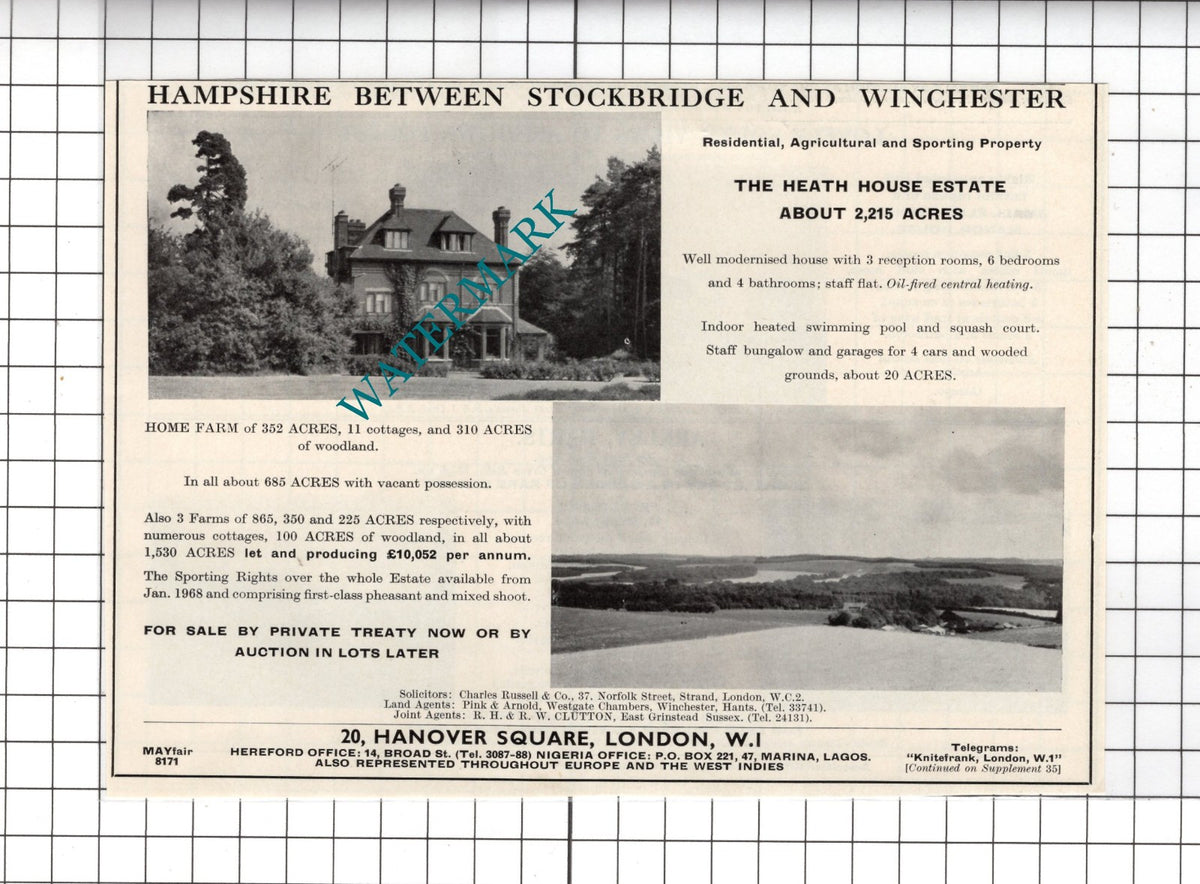 The Heath House Estate Hampshire - 1967 House Sale Advert